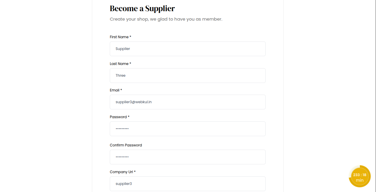 Create Supplier Account
