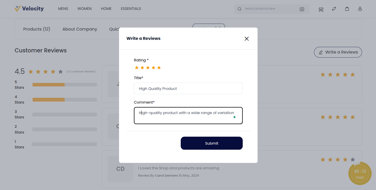 Review Submission Popup