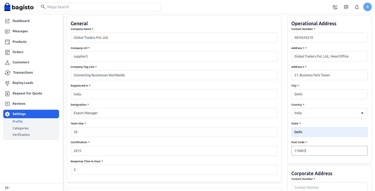 General and Operational Address