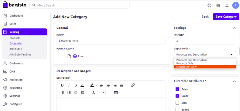 Edit Category Settings