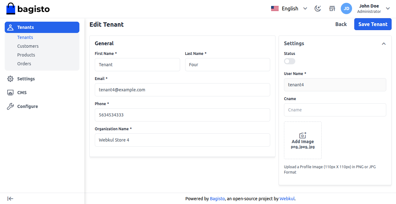 Super Admin Edit Tenant