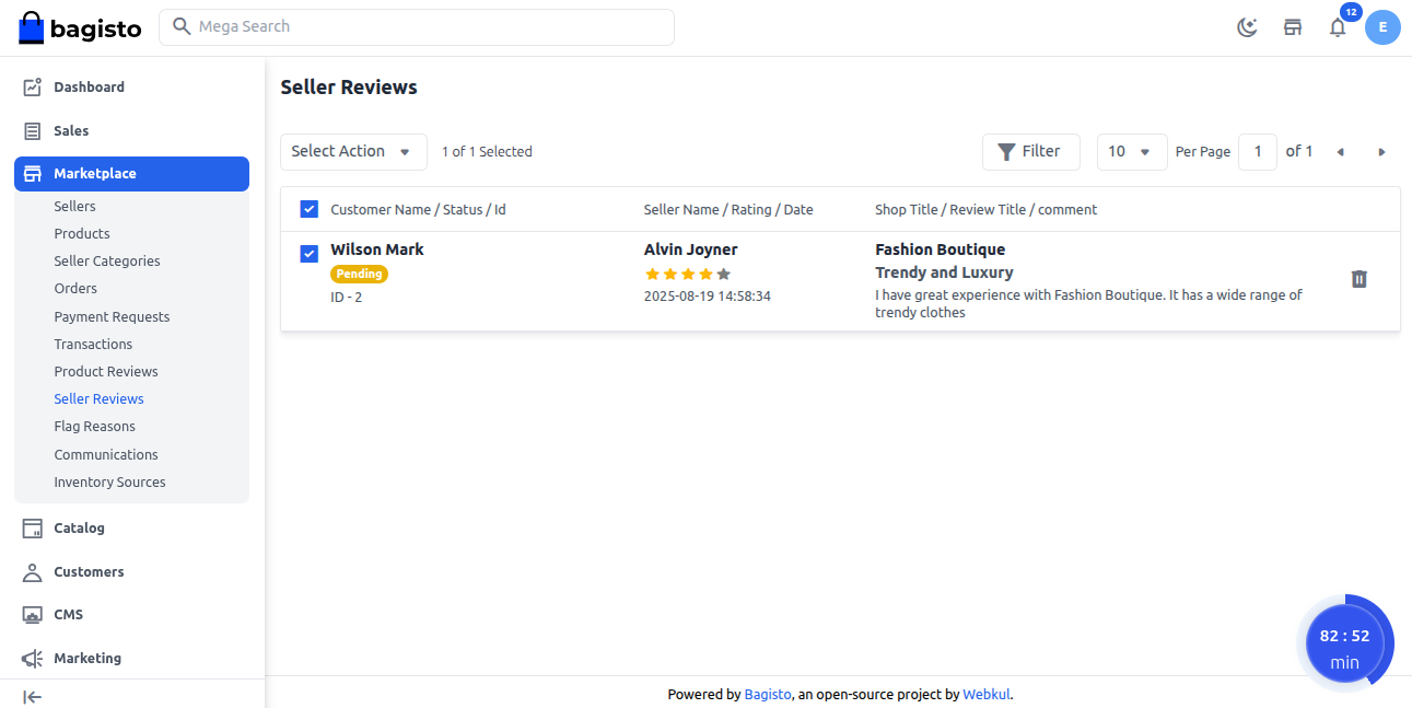 Admin Seller Select Action