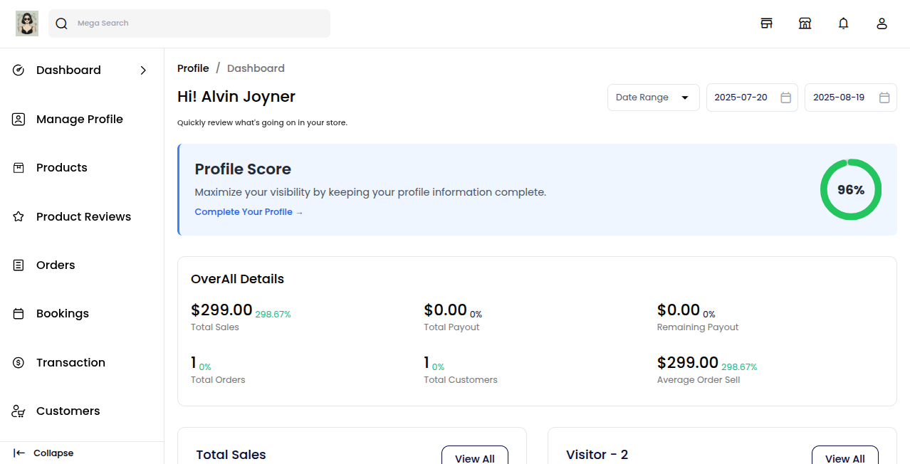 Seller Dashboard Product Review