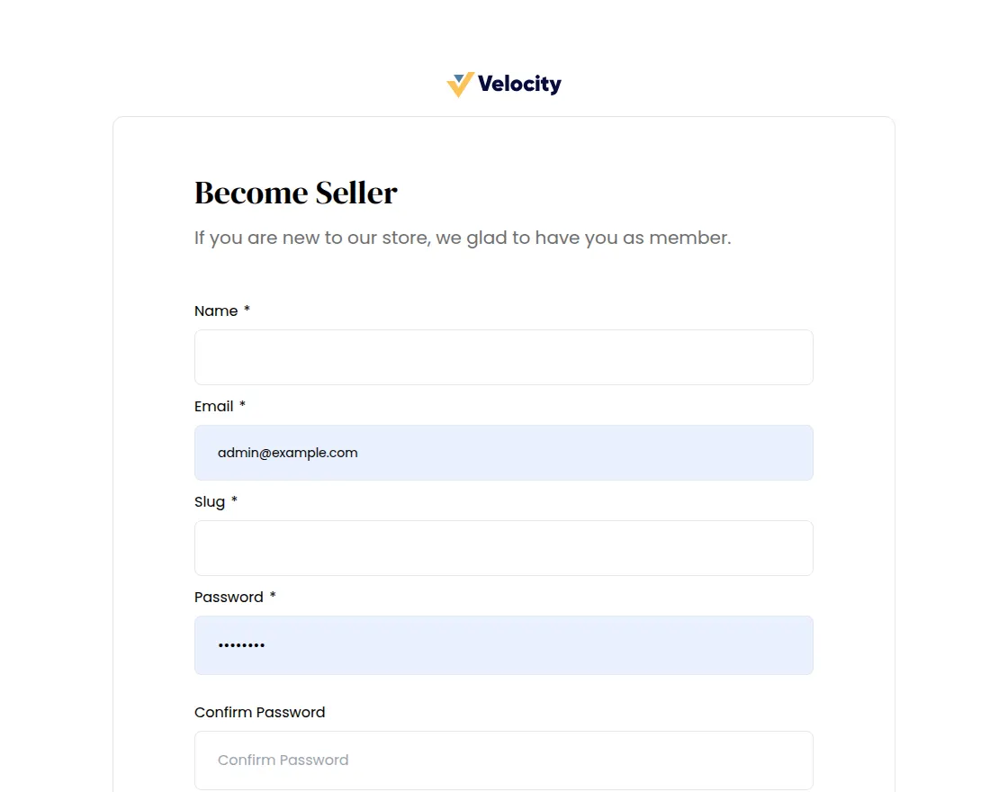 Customer Email and Password