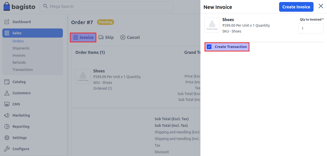 Transaction During Invoice